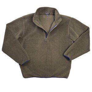 Nautica Fleece Sweater Mens Medium M Green Pullover Long Sleeve 1/4 Zip Vintage